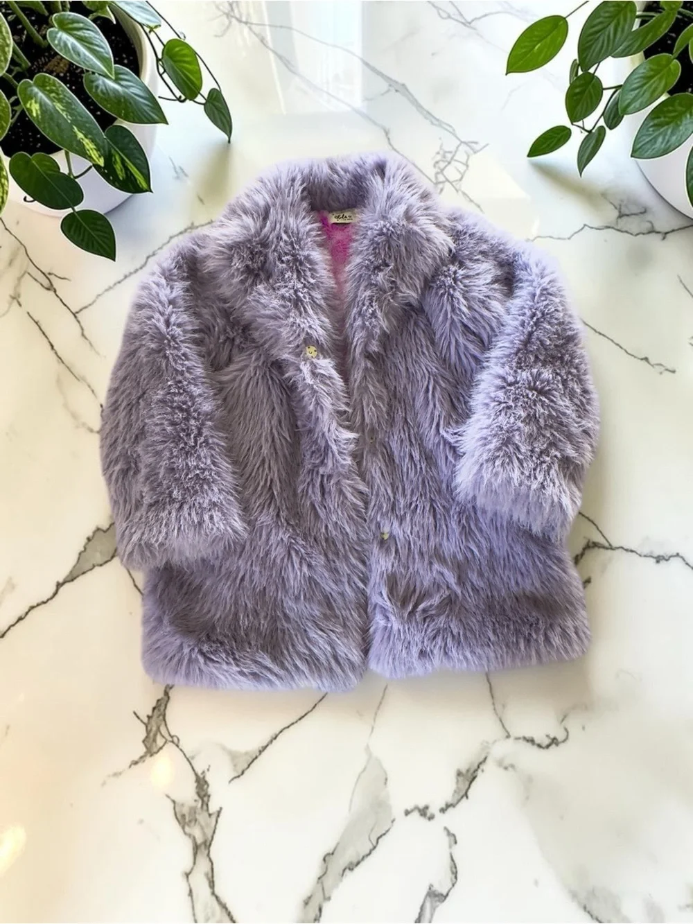 Lola + The Boys Lavender Faux-Fur Girls Coat